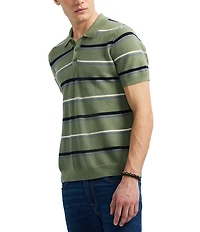 Buffalo David Bitton Winder Short Sleeve Striped Sweater Knit Polo Shirt