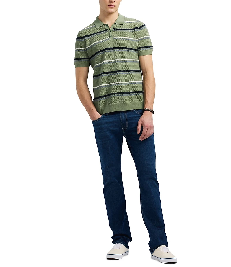 Buffalo David Bitton Winder Short Sleeve Striped Sweater Knit Polo Shirt