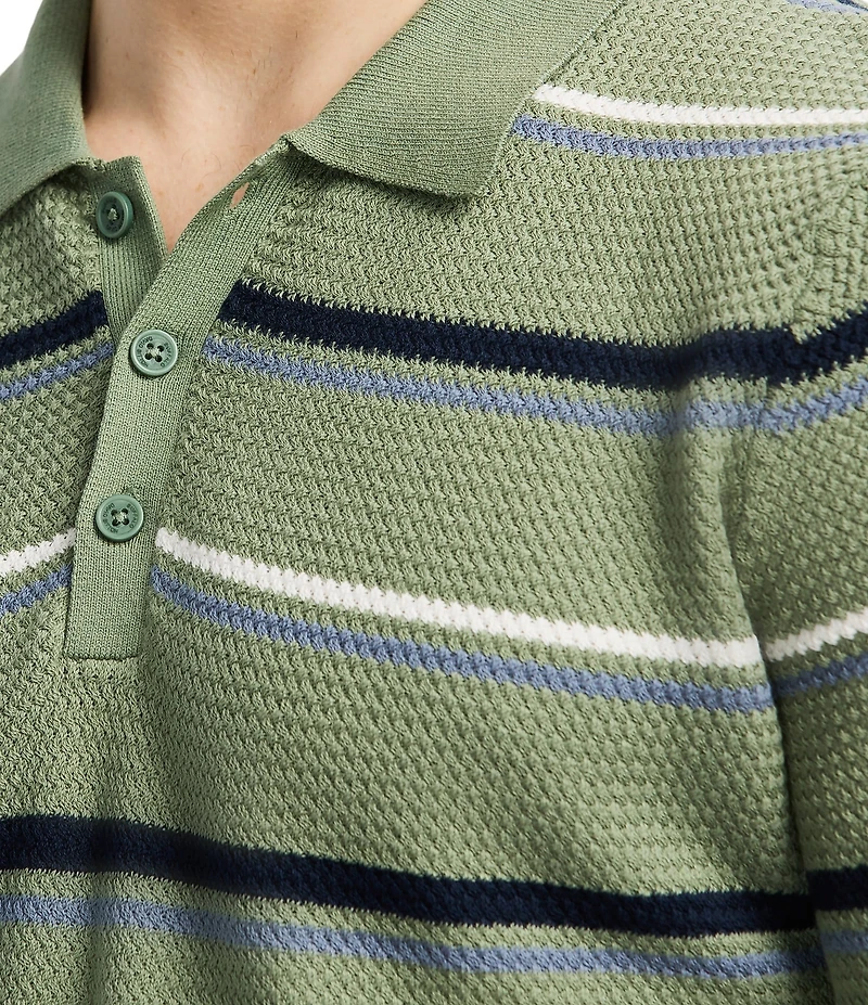 Buffalo David Bitton Winder Short Sleeve Striped Sweater Knit Polo Shirt
