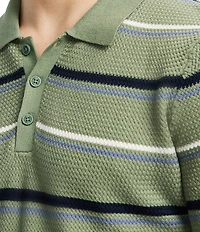Buffalo David Bitton Winder Short Sleeve Striped Sweater Knit Polo Shirt