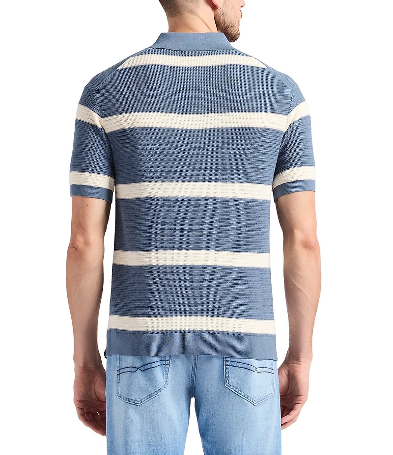 Buffalo David Bitton Winder Striped Short Sleeve Knit Cable Polo Shirt