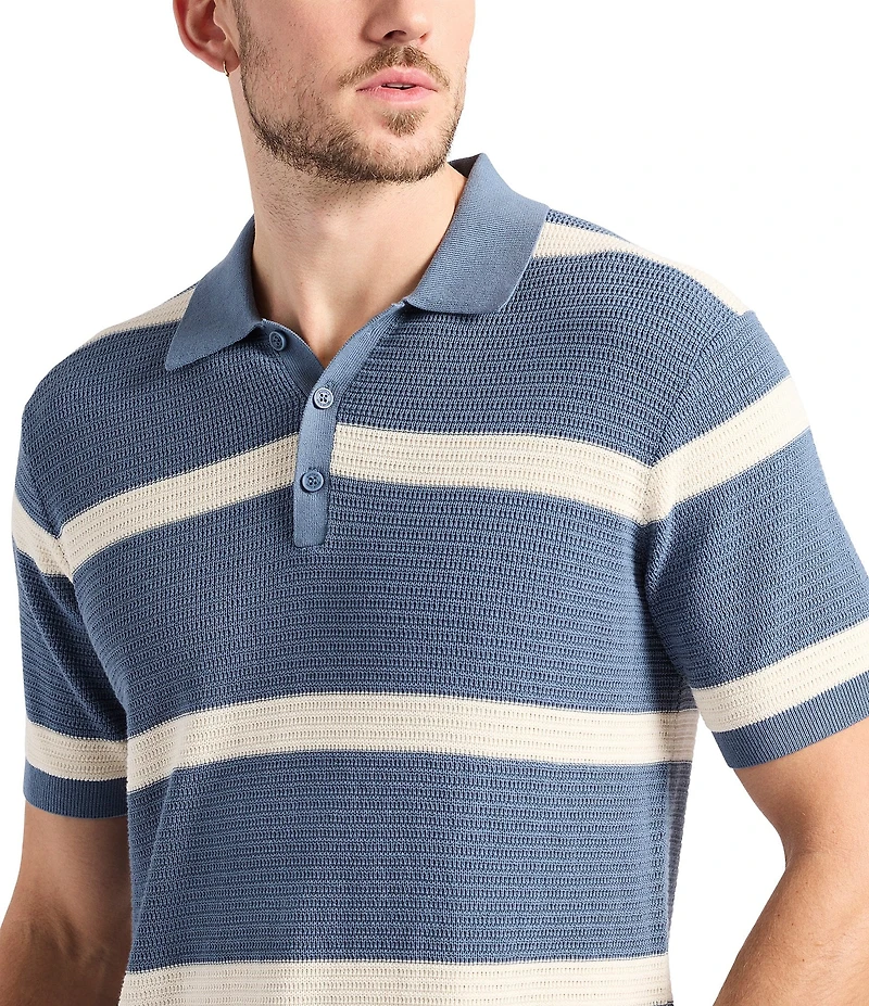 Buffalo David Bitton Winder Striped Short Sleeve Knit Cable Polo Shirt
