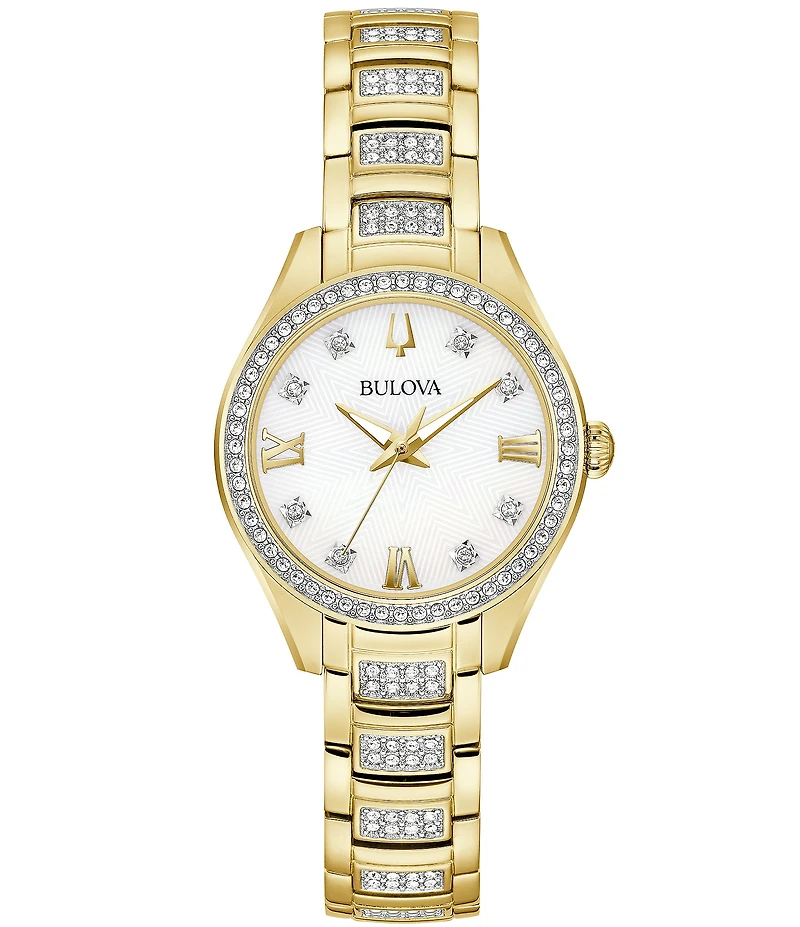 Bulova Crystal Collection Women's Gold Tone Quartz Analog Bracelet Watch