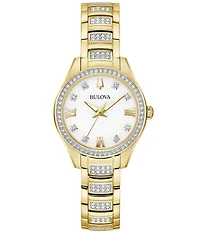 Bulova Crystal Collection Women's Gold Tone Quartz Analog Bracelet Watch