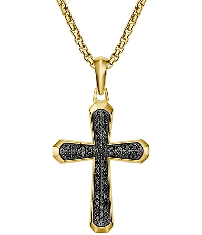 Bulova Men's 14K Gold Black Spinel Cross Short Pendant Necklace