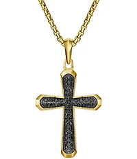 Bulova Men's 14K Gold Black Spinel Cross Short Pendant Necklace