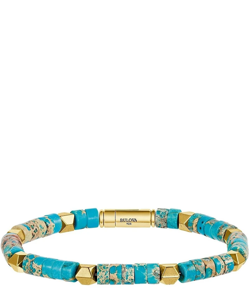 Bulova Men's 14k Gold Plated Sterling Silver & Beaded Line Bracelet