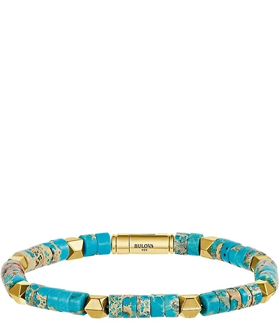 Bulova Men's 14k Gold Plated Sterling Silver & Beaded Line Bracelet