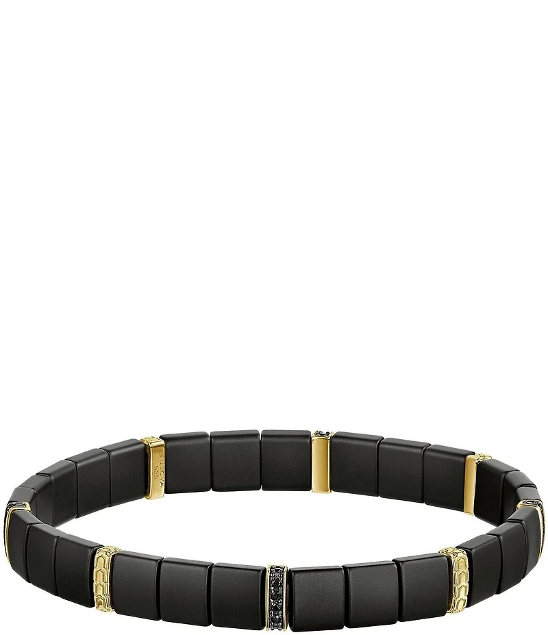 Bulova Men's 14K Gold Plated Sterling Silver & Ceramic Tile Beads Stretch Bracelet
