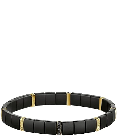 Bulova Men's 14K Gold Plated Sterling Silver & Ceramic Tile Beads Stretch Bracelet