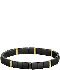 Bulova Men's 14K Gold Plated Sterling Silver & Ceramic Tile Beads Stretch Bracelet