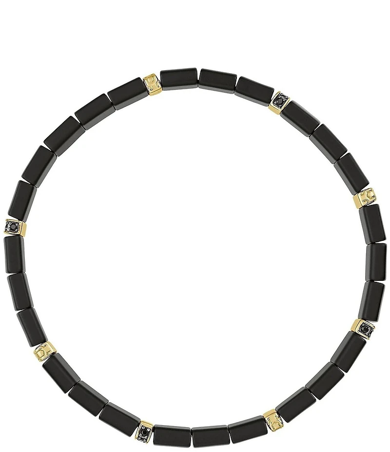 Bulova Men's 14K Gold Plated Sterling Silver & Ceramic Tile Beads Stretch Bracelet