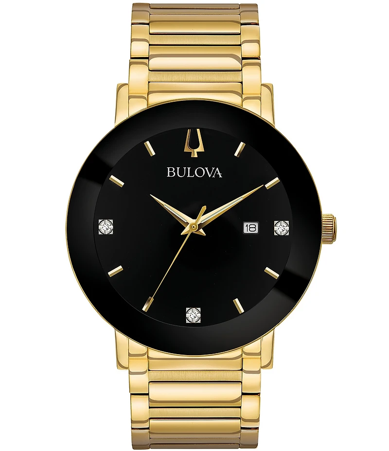 Bulova Men's Black Dial Diamond Gold Stainless Steel Bracelet Watch