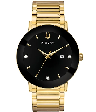 Bulova Men's Black Dial Diamond Gold Stainless Steel Bracelet Watch
