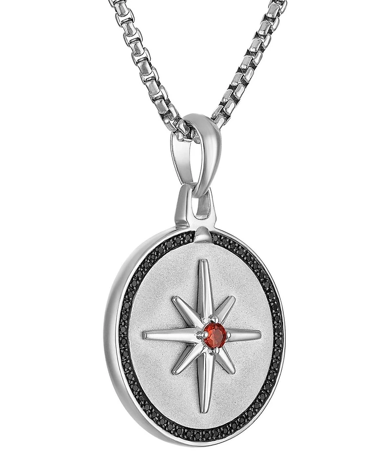 Bulova Men's Black Diamond Sterling Silver North Star Long Pendant Necklace