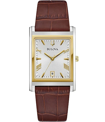 Bulova Men's Classic Three Hand Mechanical Automatic Leather Strap Watch