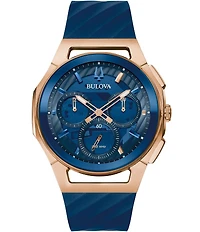 Bulova Men's Curve Chronograph Blue Strap Watch