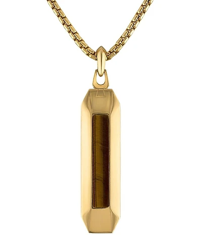 Bulova Men's Gold Tone Stainless Steel Tigers Eye Dog Tag Long Pendant Necklace
