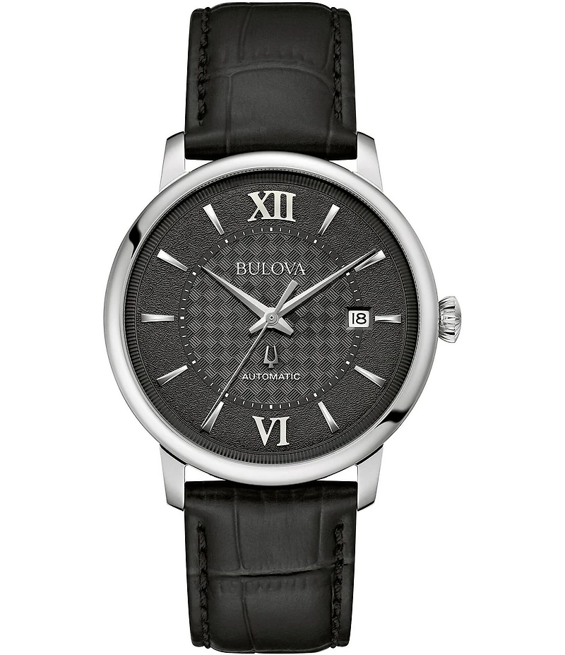 Bulova Men's Hudson Automatic Black Leather Strap Watch