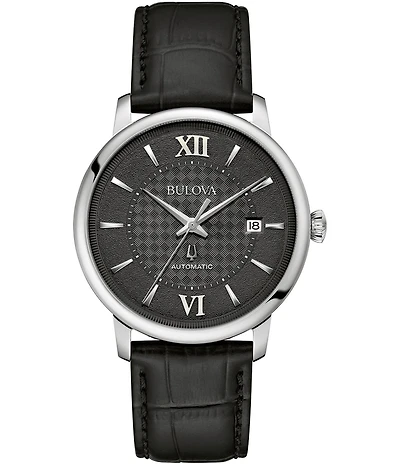 Bulova Men's Hudson Automatic Black Leather Strap Watch