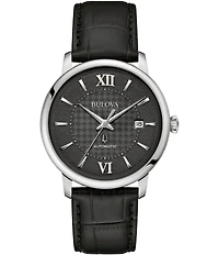 Bulova Men's Hudson Automatic Black Leather Strap Watch