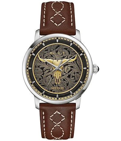 Bulova Men's Hudson Automatic Stitched Leather Strap Watch