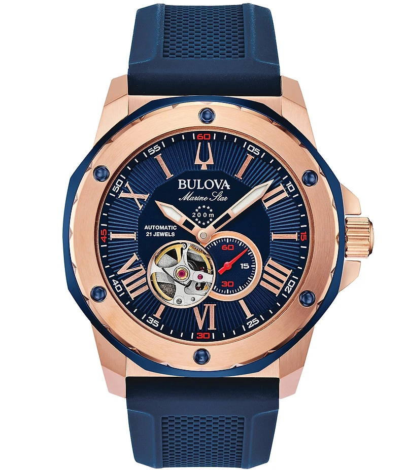 Bulova Men's Marine Star Automatic Blue Silicone Strap Watch