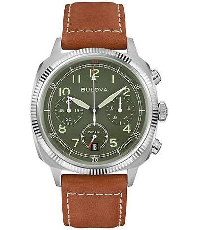 Bulova Men's Miliary Quartz Chronograph Brown Leather Strap Watch