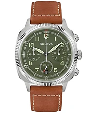 Bulova Men's Miliary Quartz Chronograph Brown Leather Strap Watch