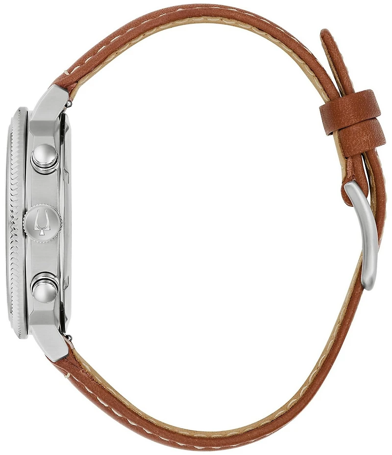 Bulova Men's Miliary Quartz Chronograph Brown Leather Strap Watch