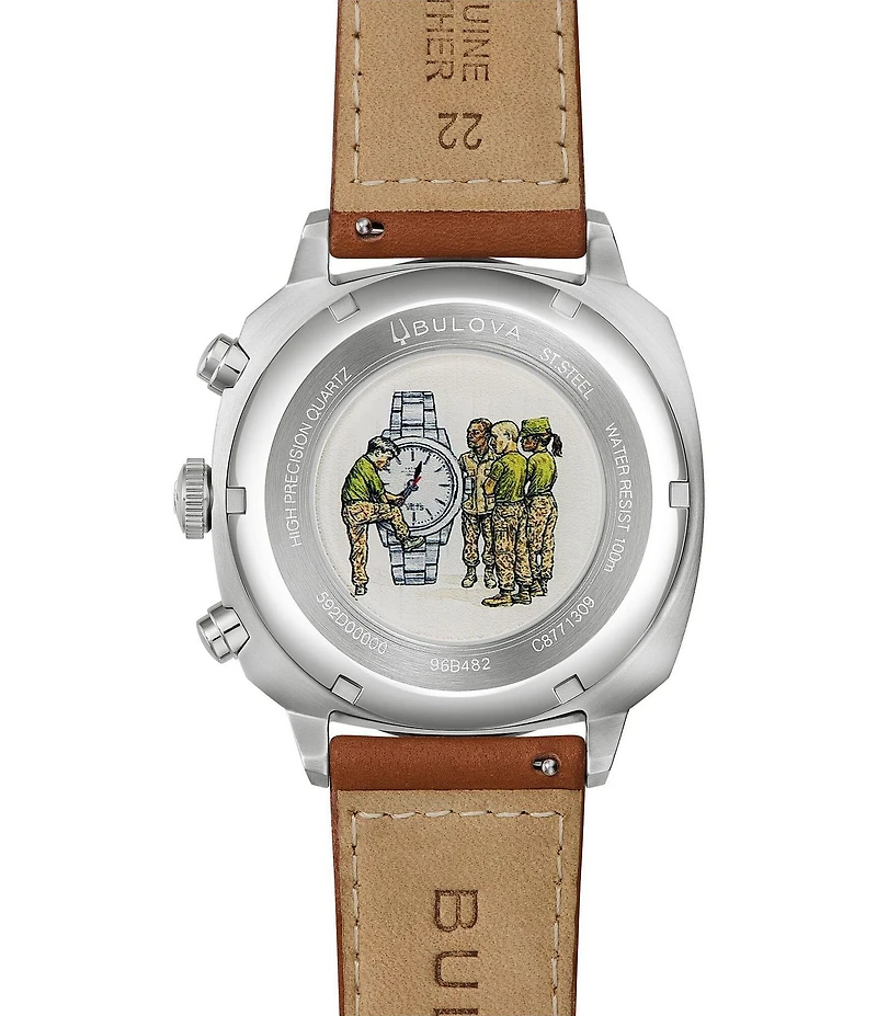 Bulova Men's Miliary Quartz Chronograph Brown Leather Strap Watch