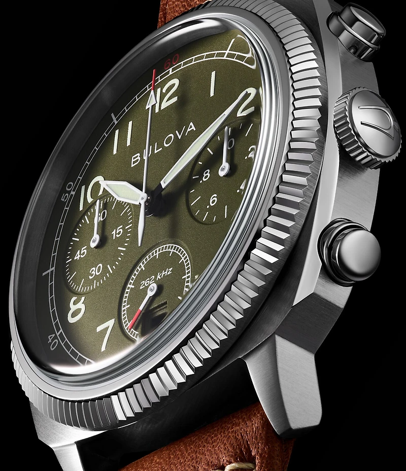 Bulova Men's Miliary Quartz Chronograph Brown Leather Strap Watch