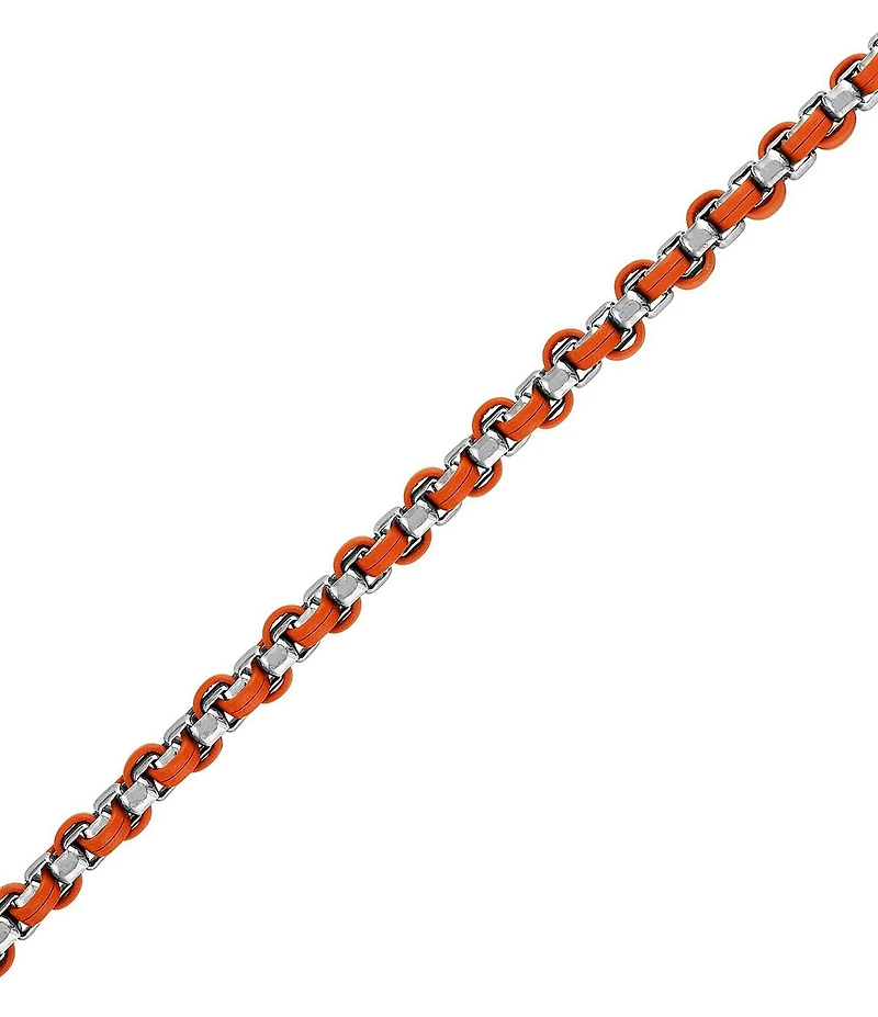 Bulova Men's Orange Leather & Sterling Silver Box Chain Line Bracelet