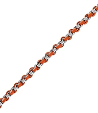 Bulova Men's Orange Leather & Sterling Silver Box Chain Line Bracelet