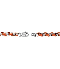 Bulova Men's Orange Leather & Sterling Silver Box Chain Line Bracelet