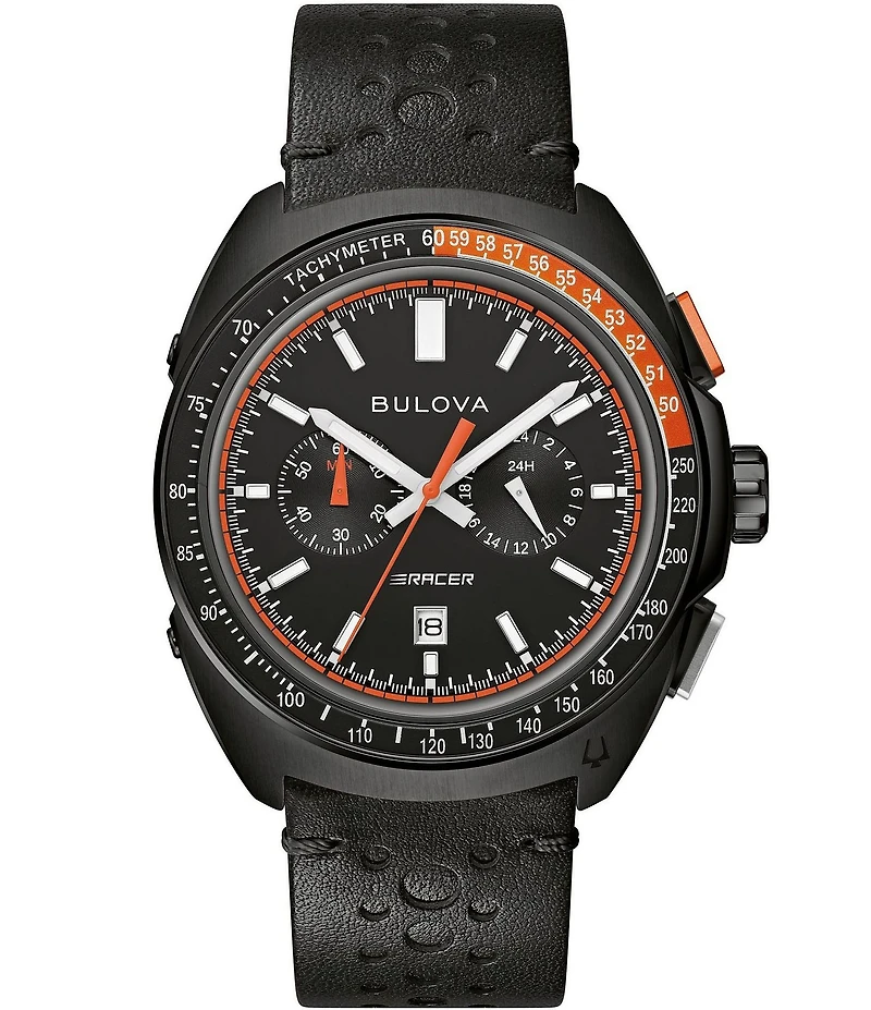 Bulova Men's Racing Chronograph Black Leather Strap Watch