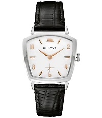 Bulova Men's Sinatra Three Hand Black Leather Strap Watch