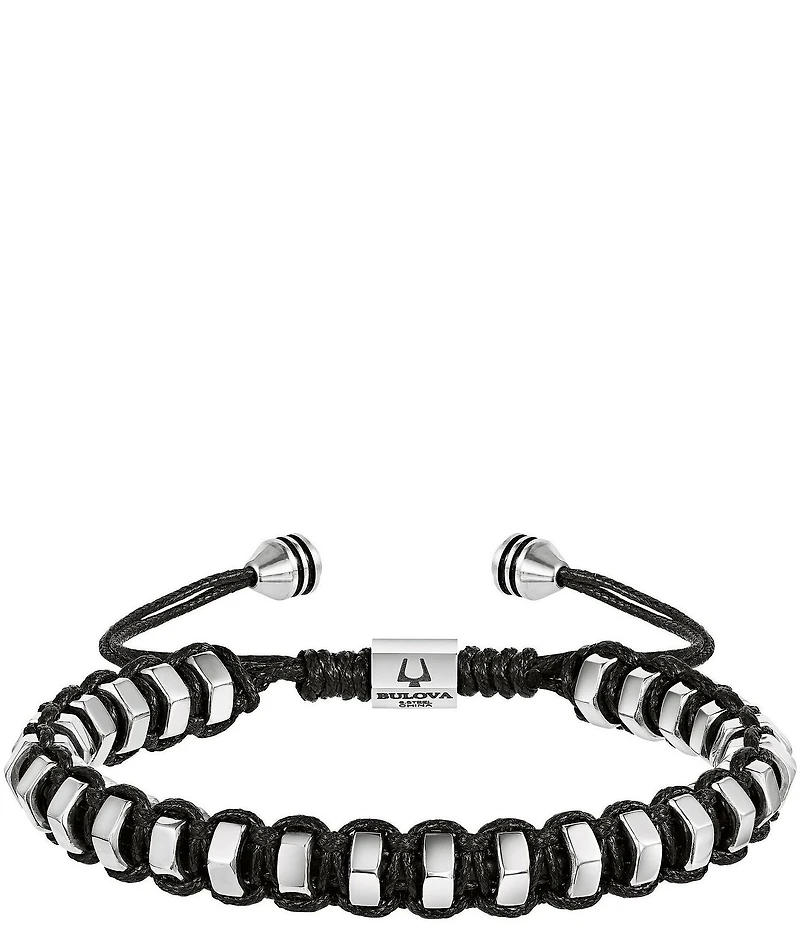 Bulova Men's Stainless Steel & Black Bolo Adjustable Bracelet