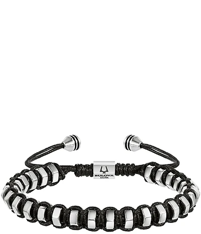 Bulova Men's Stainless Steel & Black Bolo Adjustable Bracelet