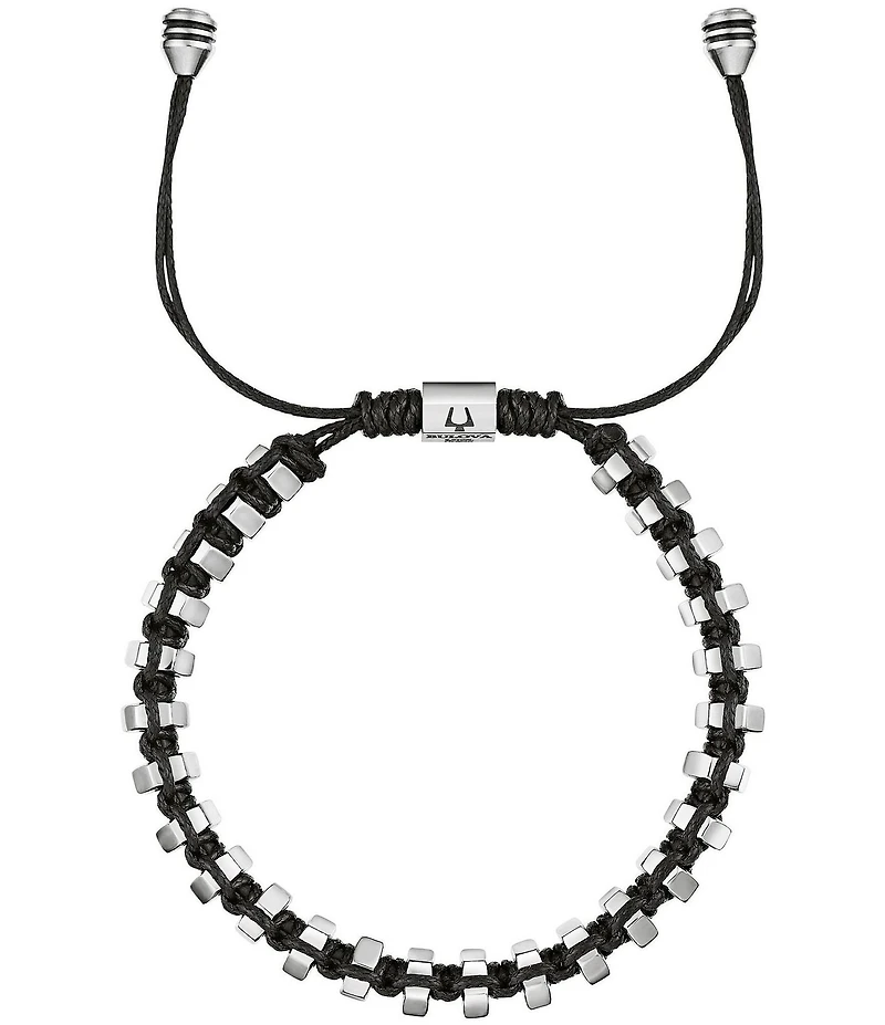 Bulova Men's Stainless Steel & Black Bolo Adjustable Bracelet