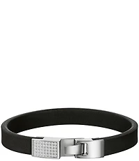 Bulova Men's Stainless Steel & Black Leather Line Bracelet