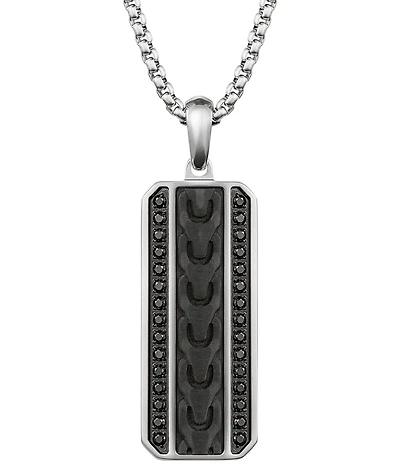 Bulova Men's Stainless Steel & Carbon Fiber Dog Tag Long Pendant Necklace