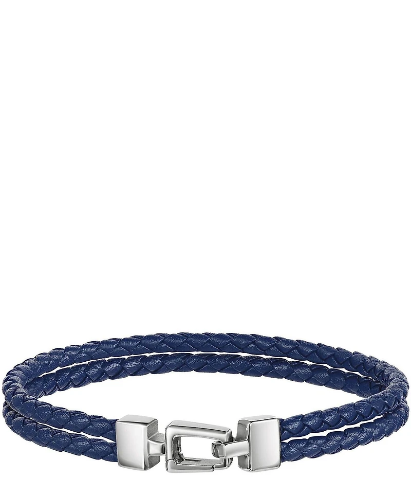 Bulova Men's Stainless Steel & Navy Blue Braided Leather Bracelet