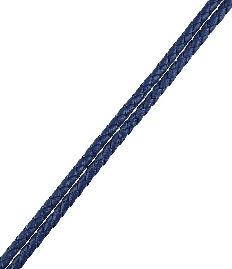 Bulova Men's Stainless Steel & Navy Blue Braided Leather Bracelet