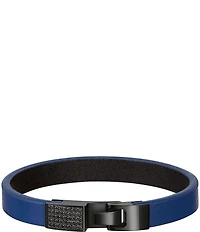 Bulova Men's Stainless Steel & Navy Blue Leather Line Bracelet