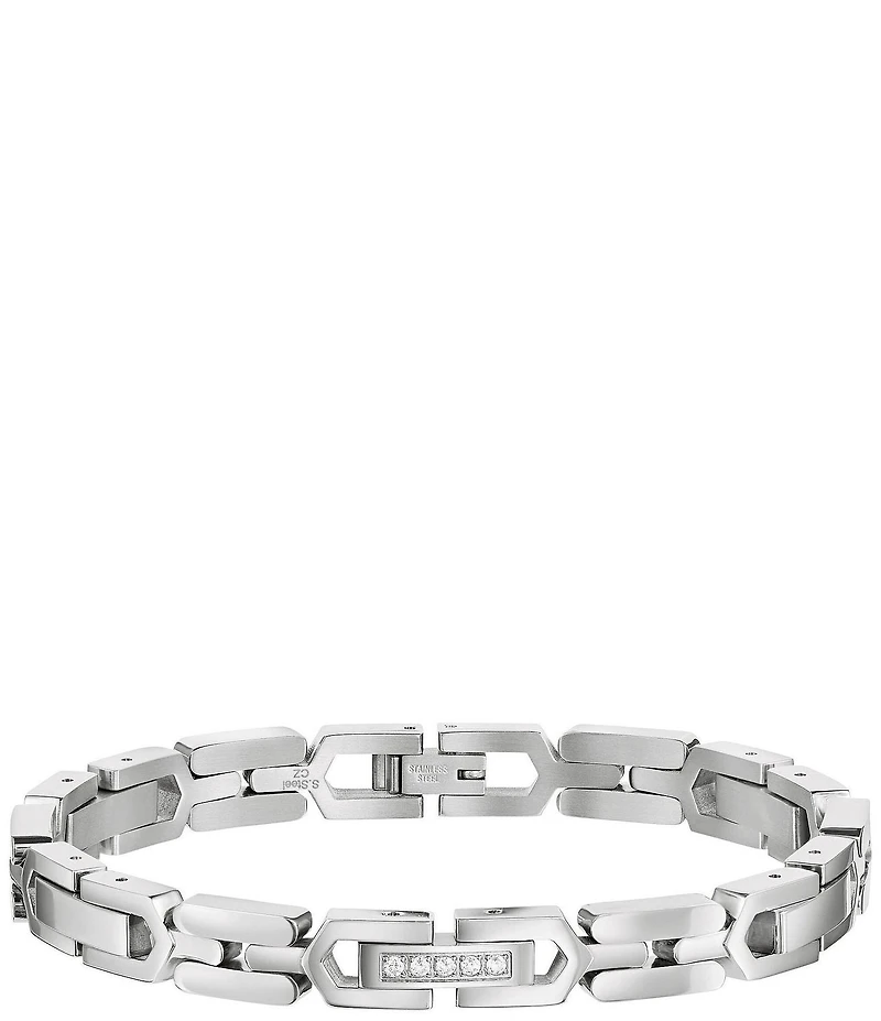 Bulova Men's Stainless Steel & White Topaz Link Chain Bracelet