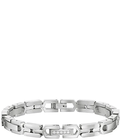 Bulova Men's Stainless Steel & White Topaz Link Chain Bracelet
