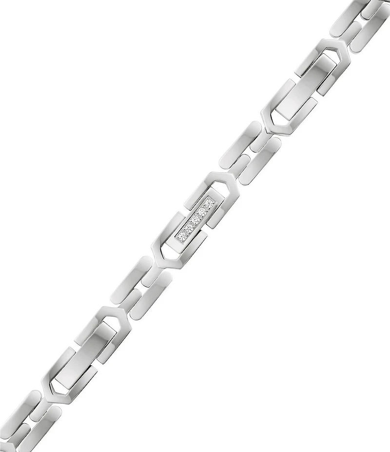 Bulova Men's Stainless Steel & White Topaz Link Chain Bracelet