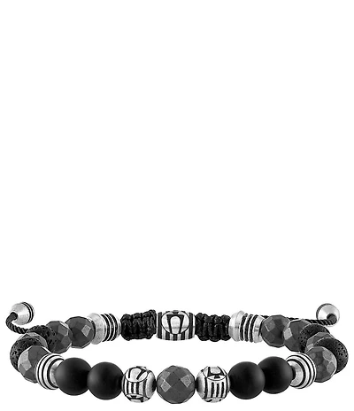 Bulova Men's Stainless Steel Beaded Adjustable Bracelet
