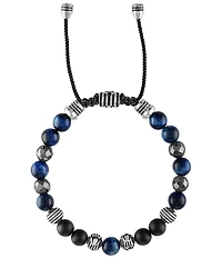 Bulova Men's Stainless Steel Blue Multi Beaded Adjustable Bracelet
